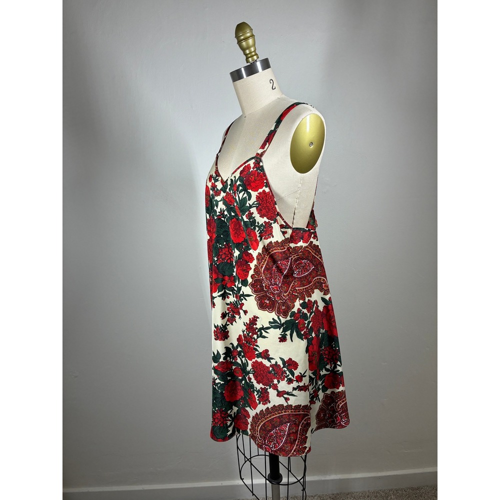 Vintage Red Green Floral Lingerie Slip Dress and Robe Sleep Set Medium 80s 90s - Picture 7 of 12